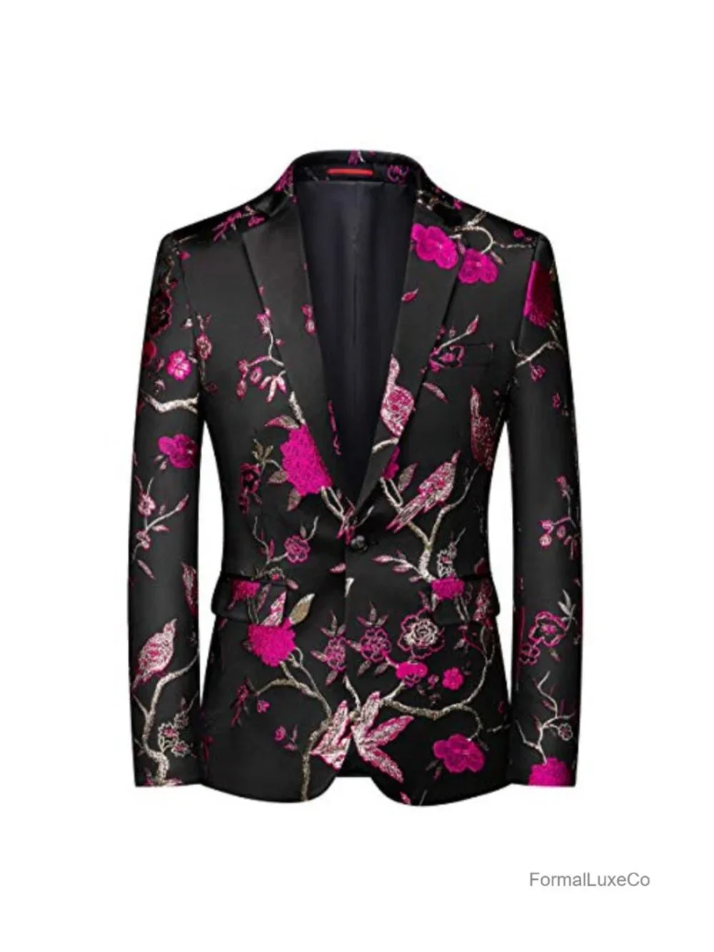 Slim Fit Tux Blazer with Floral Print - Prom Dinner Suit Jacket